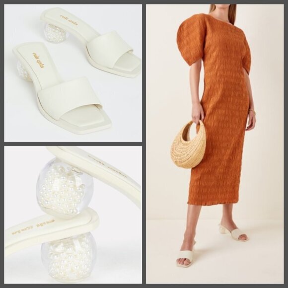 💕CULT GAIA💕 Tao Pearl Sandal ~ Off White Leather Mules Square Toe EU 41 NWT - Picture 1 of 16